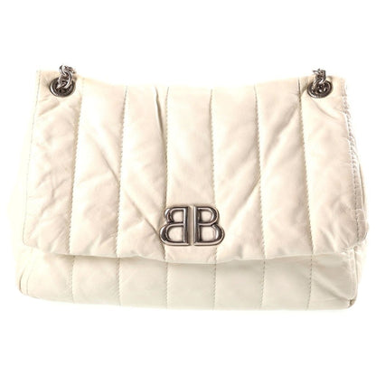 Balenciaga Monaco XS Leather Chain Shoulder Bag White
