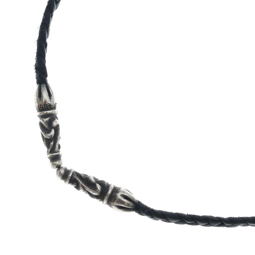 Chrome Hearts Leather Braid Scroll Necklace Braidnecklace Black Silver