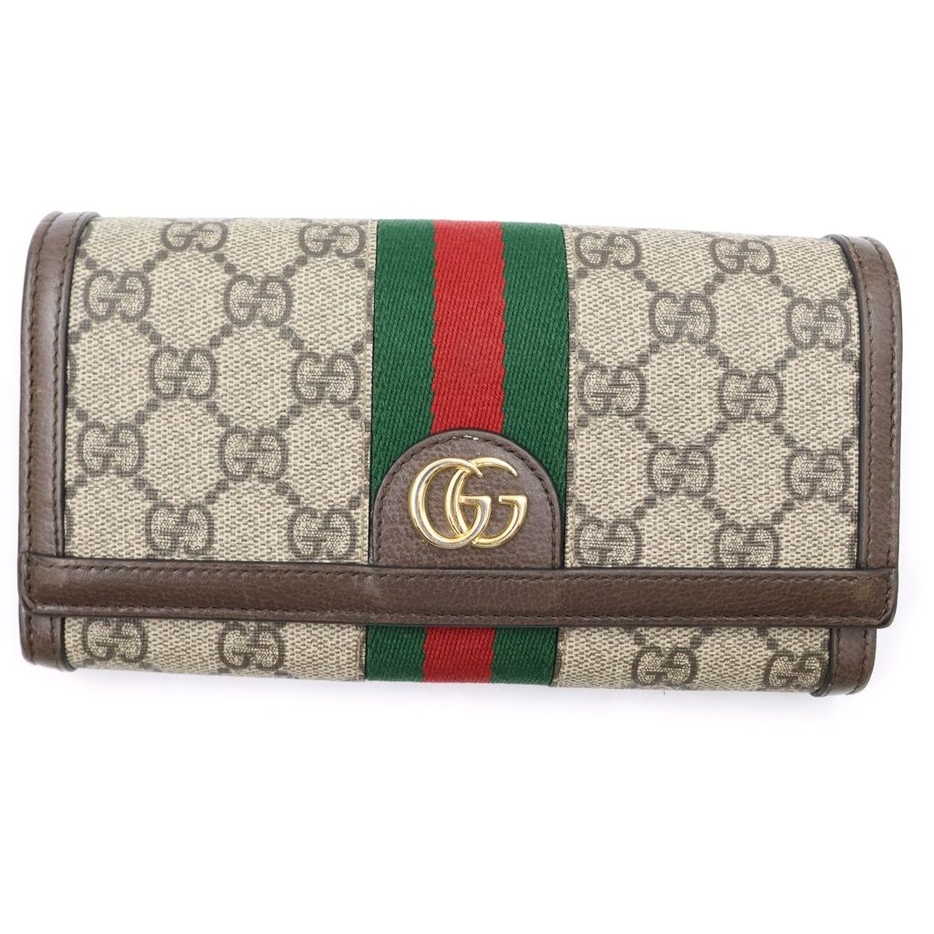 Gucci Ophidia Continental Wallet Shoulder Bag Leather Beige Brown