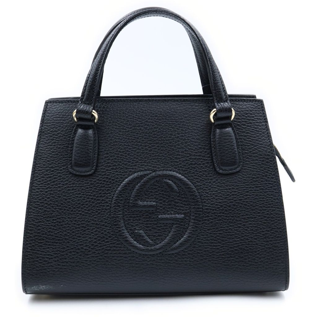 Gucci Interlocking Soho 2-Way Shoulder Bag Black Leather Gold