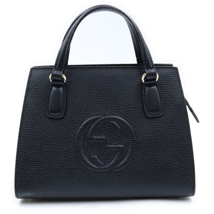 Gucci Interlocking Soho 2-Way Shoulder Bag Black Leather Gold