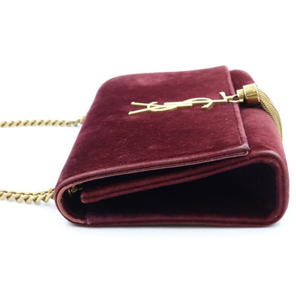 Saint Laurent Paris Kate Velour Shoulder Bag Chain Wine Red Bordeaux Gold — view 3