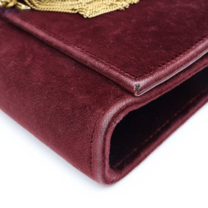 Saint Laurent Paris Kate Velour Shoulder Bag Chain Wine Red Bordeaux Gold — view 5