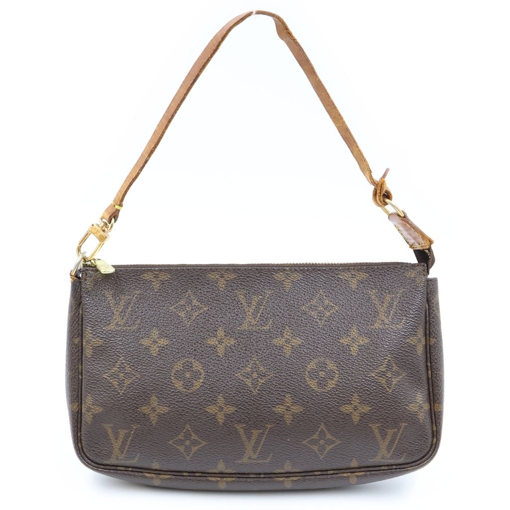 Louis Vuitton Monogram Pochette Soir Handbag Pouch Case Brown Leather Gold