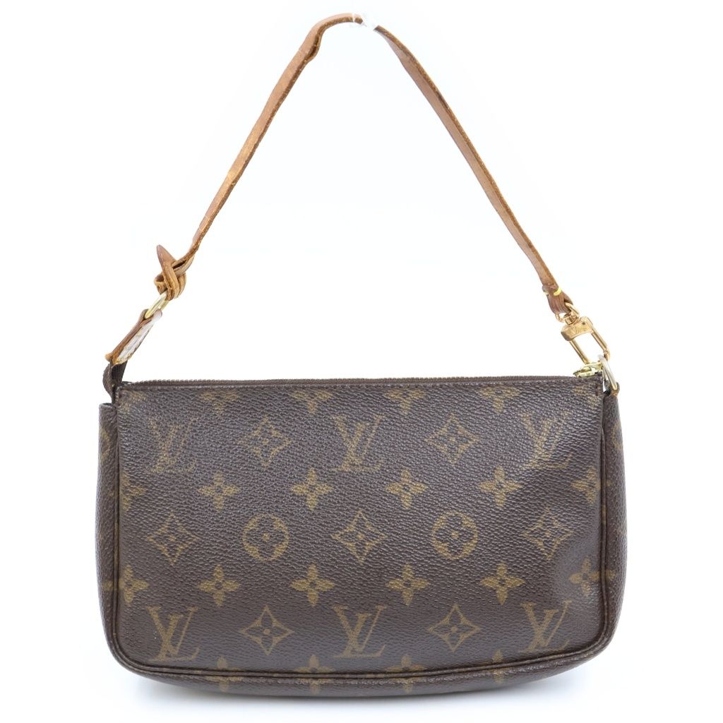 Louis Vuitton Monogram Pochette Soir Handbag Pouch Case Brown Leather Gold — view 2