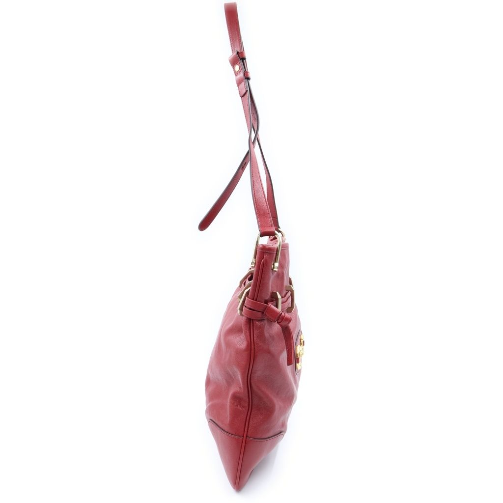 Gucci Horsebit Drawstring Shoulder Bag Red Leather Gold — view 3