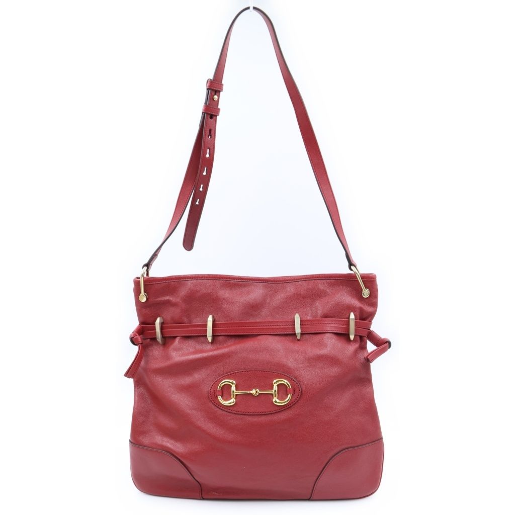 Gucci Horsebit Drawstring Shoulder Bag Red Leather Gold