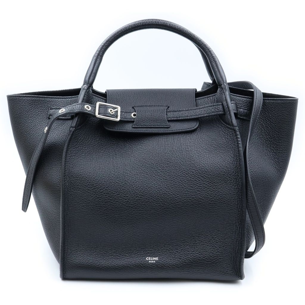 Celine Big Small Leather 2-Way Hand Shoulder Tote Bag Silver Black