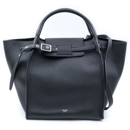 Celine Big Small Leather 2-Way Hand Shoulder Tote Bag Silver Black