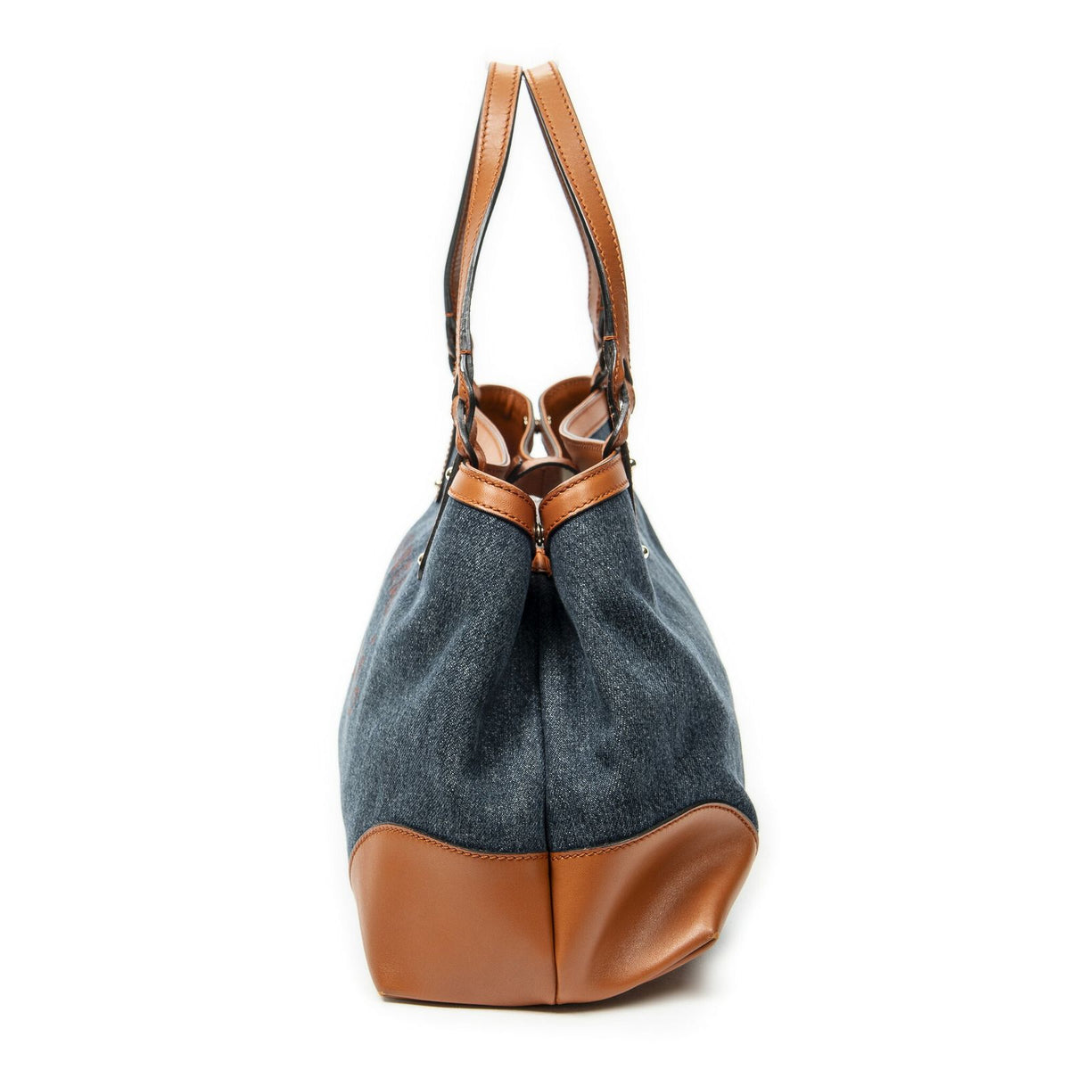 Gucci Midi Amcraft Tote Bag Blue Denim Brown Print Canvas — view 3