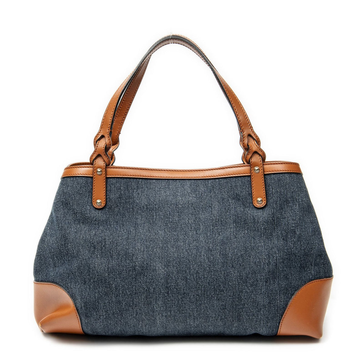 Gucci Midi Amcraft Tote Bag Blue Denim Brown Print Canvas — view 5