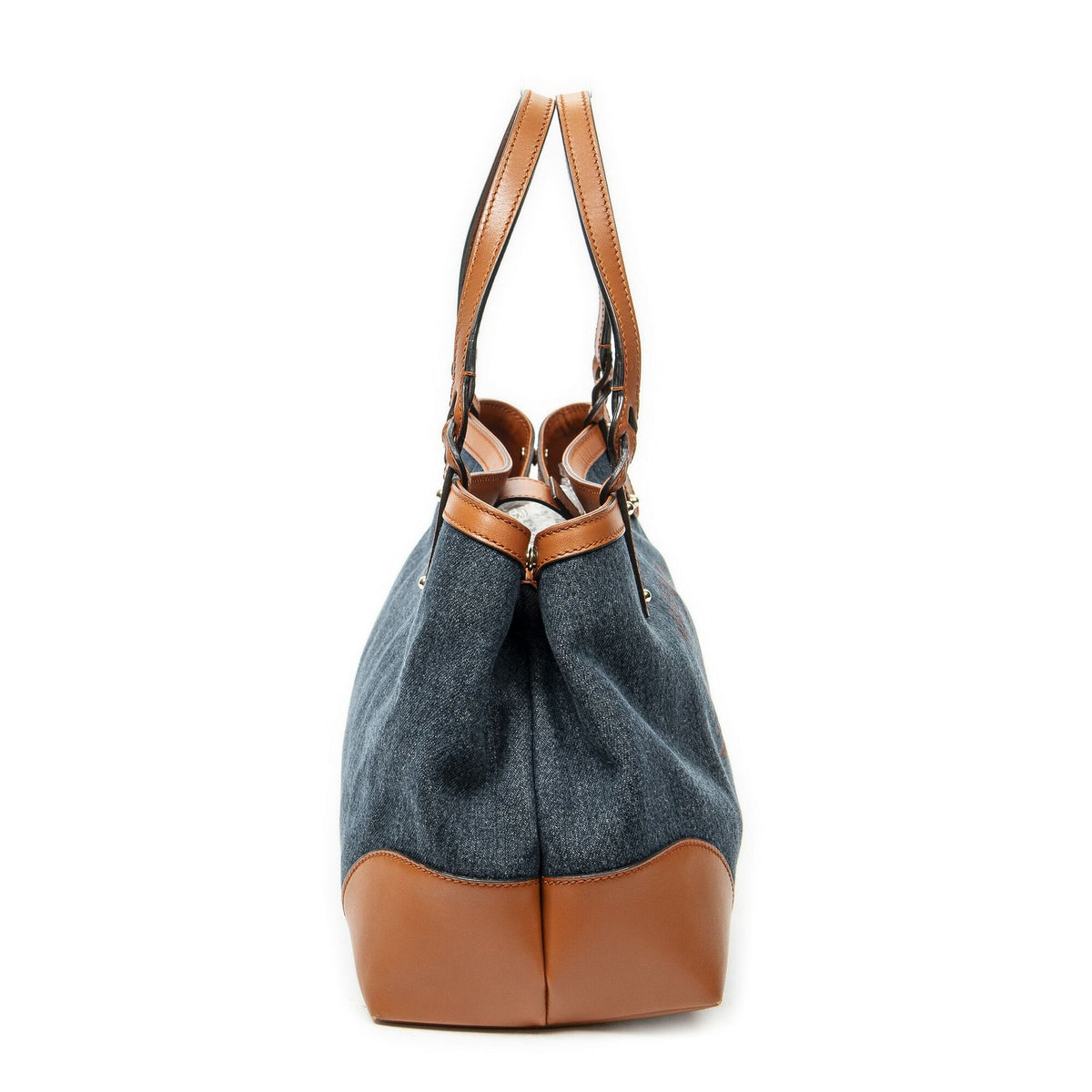 Gucci Midi Amcraft Tote Bag Blue Denim Brown Print Canvas — view 4