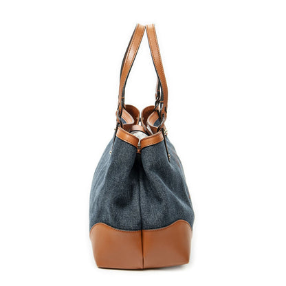 Gucci Midi Amcraft Tote Bag Blue Denim Brown Print Canvas — view 4