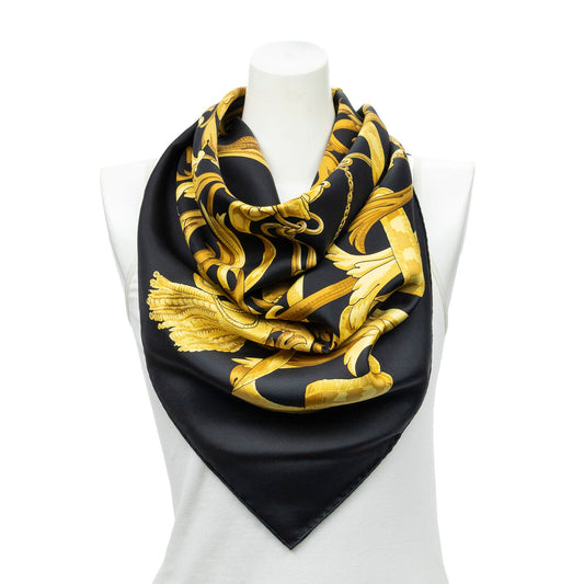 Hermes Scarf Black Gold Silk