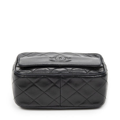 Chanel CC Logo Fringe Chain Shoulder Bag Black Quilted Lambskin Leather — view 6