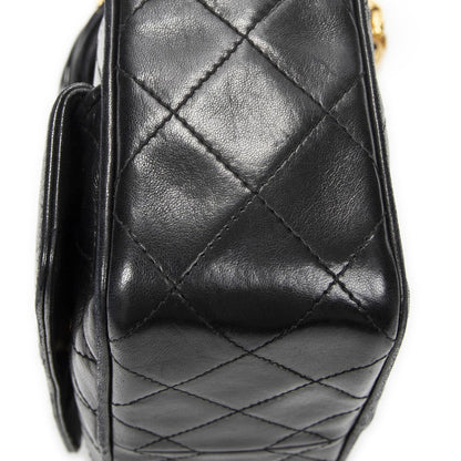 Chanel CC Logo Fringe Chain Shoulder Bag Black Quilted Lambskin Leather — view 8