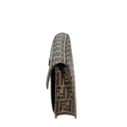 Fendi Push Lock Chain Flap Clutch Brown Black Zucca Canvas — view 3