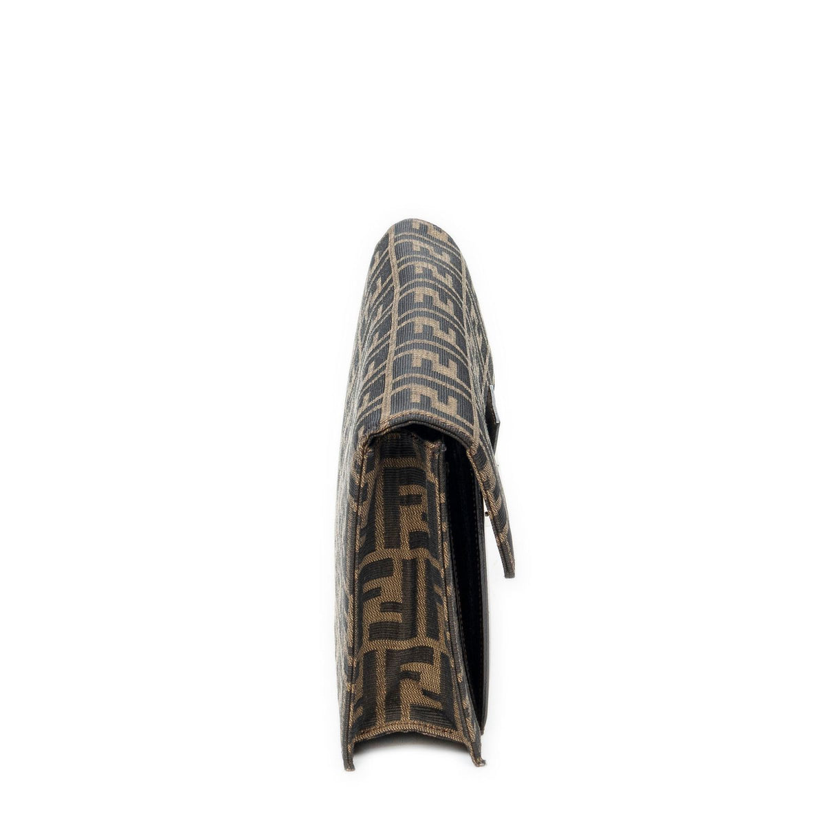 Fendi Push Lock Chain Flap Clutch Brown Black Zucca Canvas — view 4