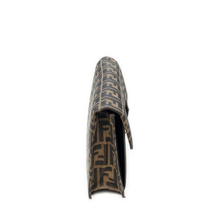 Fendi Push Lock Chain Flap Clutch Brown Black Zucca Canvas — view 4
