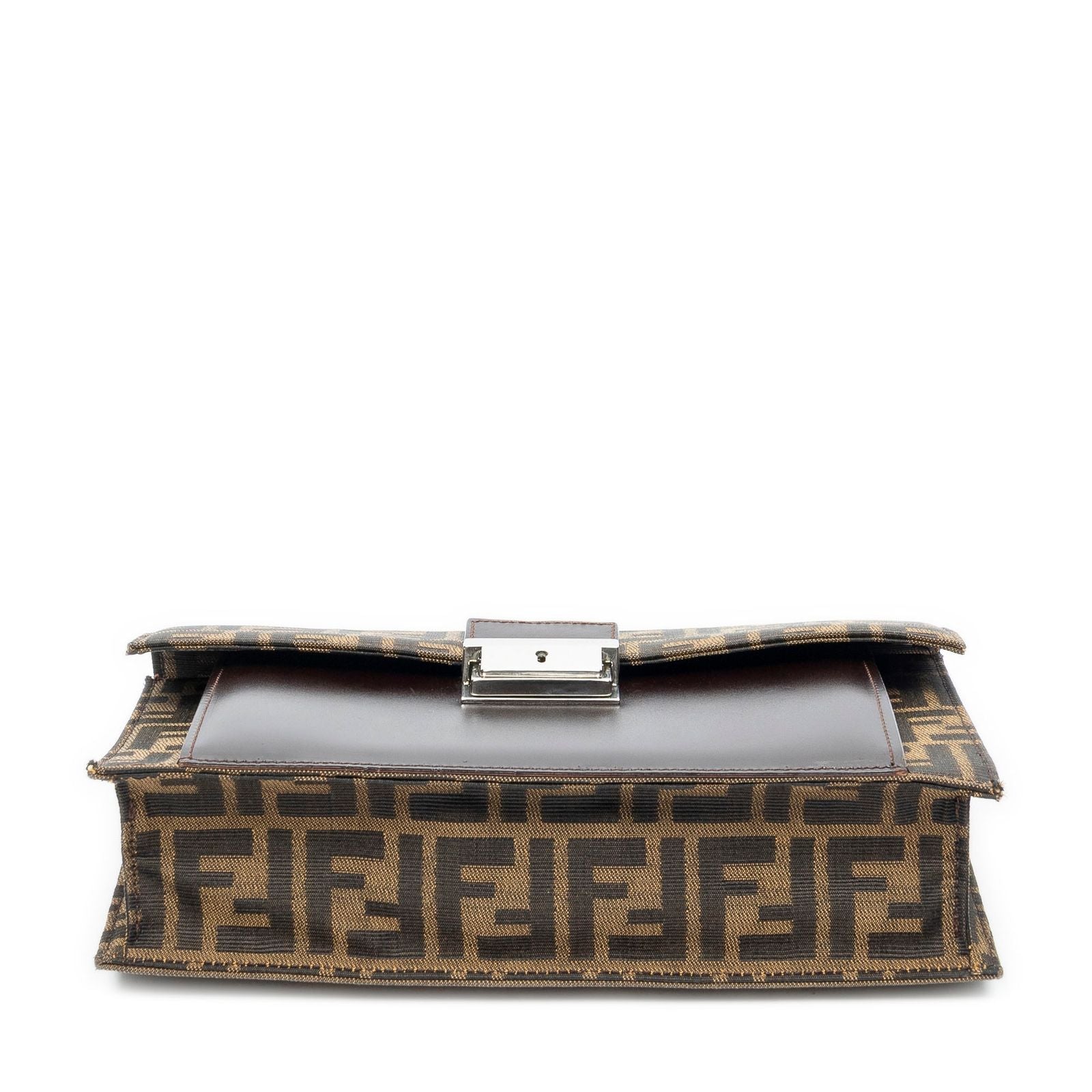 Fendi Push Lock Chain Flap Clutch Brown Black Zucca Canvas — view 6