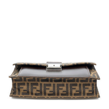 Fendi Push Lock Chain Flap Clutch Brown Black Zucca Canvas — view 6