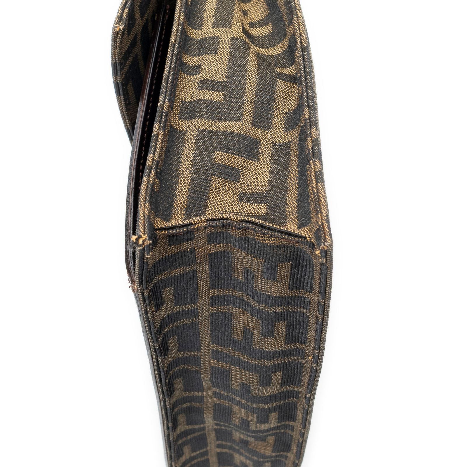 Fendi Push Lock Chain Flap Clutch Brown Black Zucca Canvas — view 7