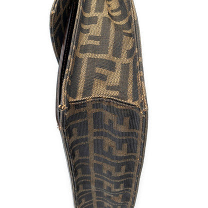 Fendi Push Lock Chain Flap Clutch Brown Black Zucca Canvas — view 7
