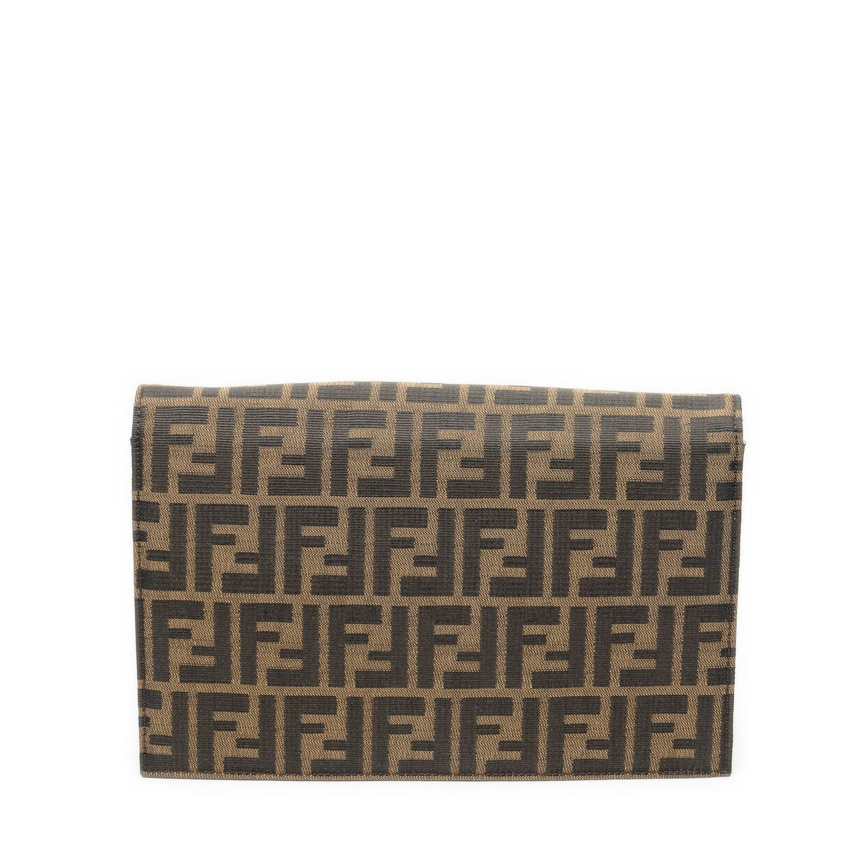 Fendi Push Lock Chain Flap Clutch Brown Black Zucca Canvas — view 5