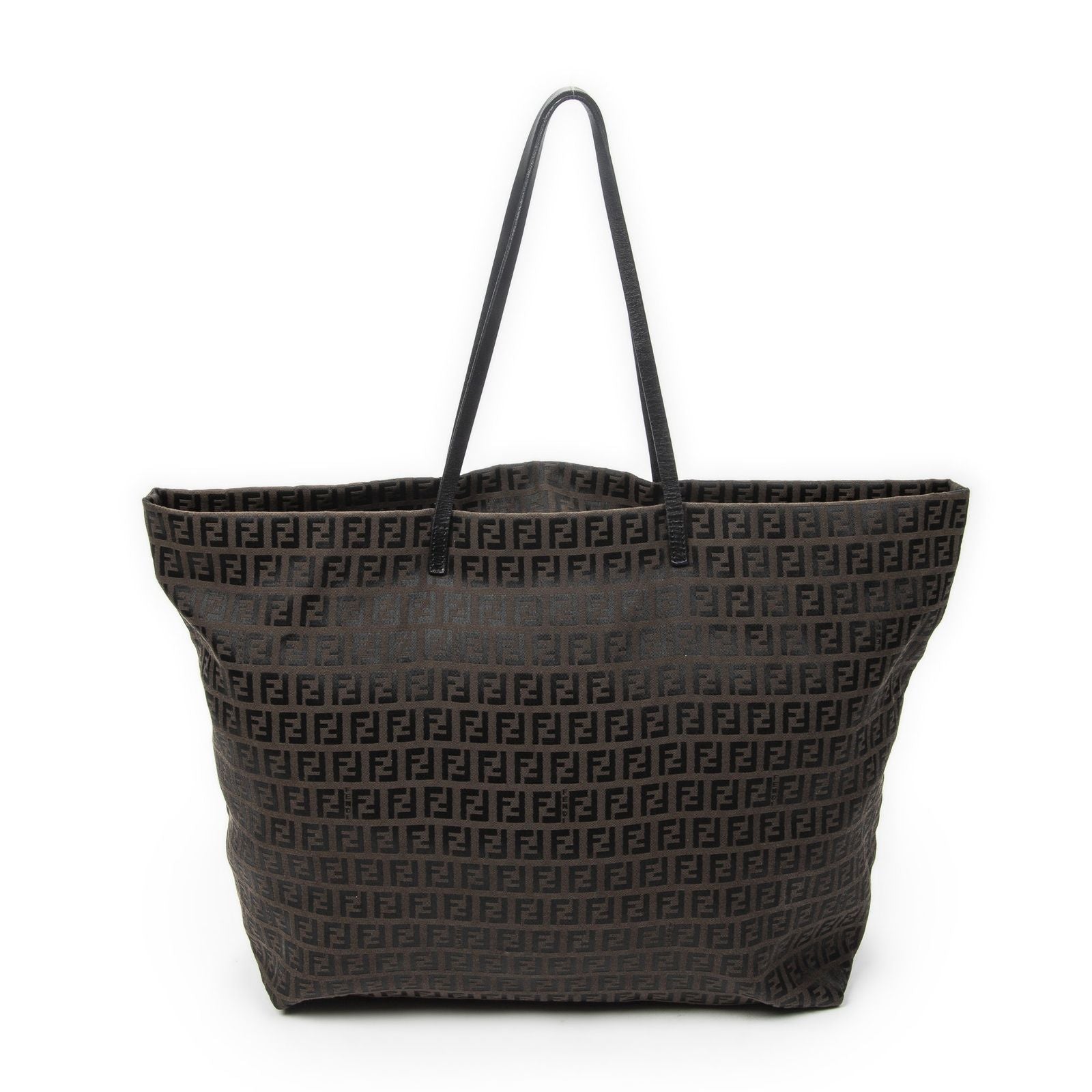 Fendi Large Zip Tote Bag Brown Black Zucchino Canvas