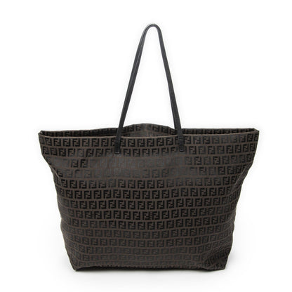 Fendi Large Zip Tote Bag Brown Black Zucchino Canvas