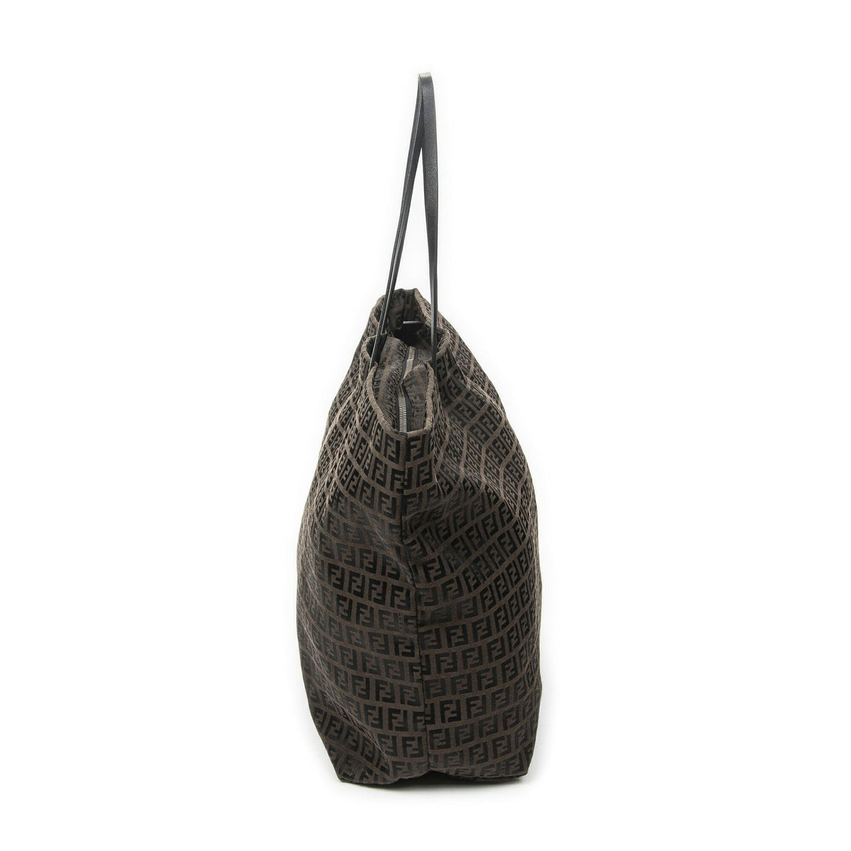 Fendi Large Zip Tote Bag Brown Black Zucchino Canvas — view 3
