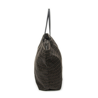 Fendi Large Zip Tote Bag Brown Black Zucchino Canvas — view 3