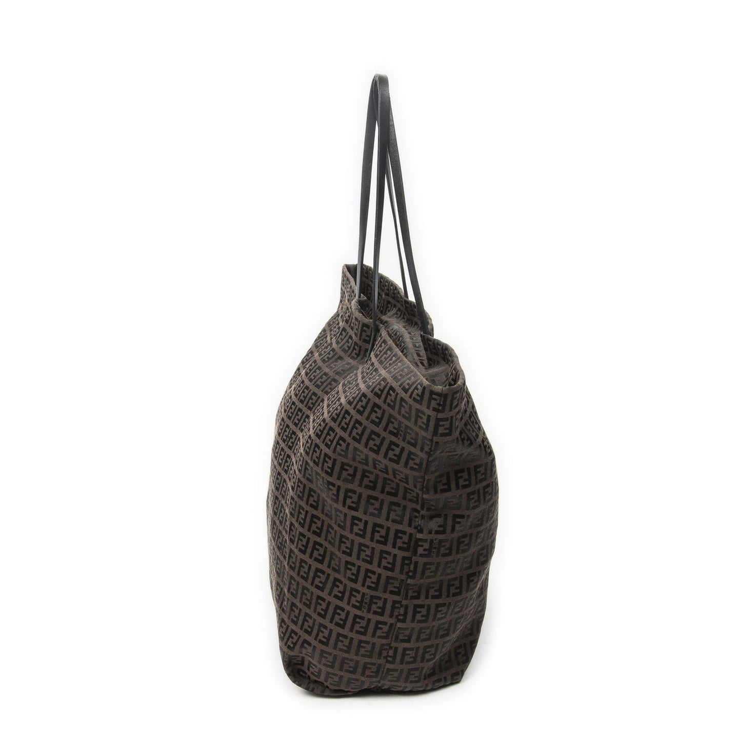 Fendi Large Zip Tote Bag Brown Black Zucchino Canvas — view 4