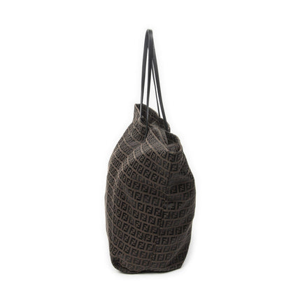 Fendi Large Zip Tote Bag Brown Black Zucchino Canvas — view 4