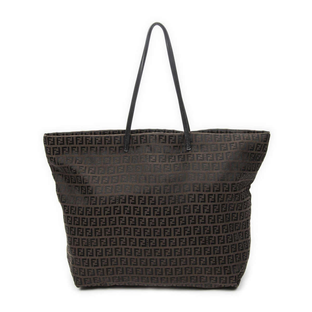 Fendi Large Zip Tote Bag Brown Black Zucchino Canvas — view 5