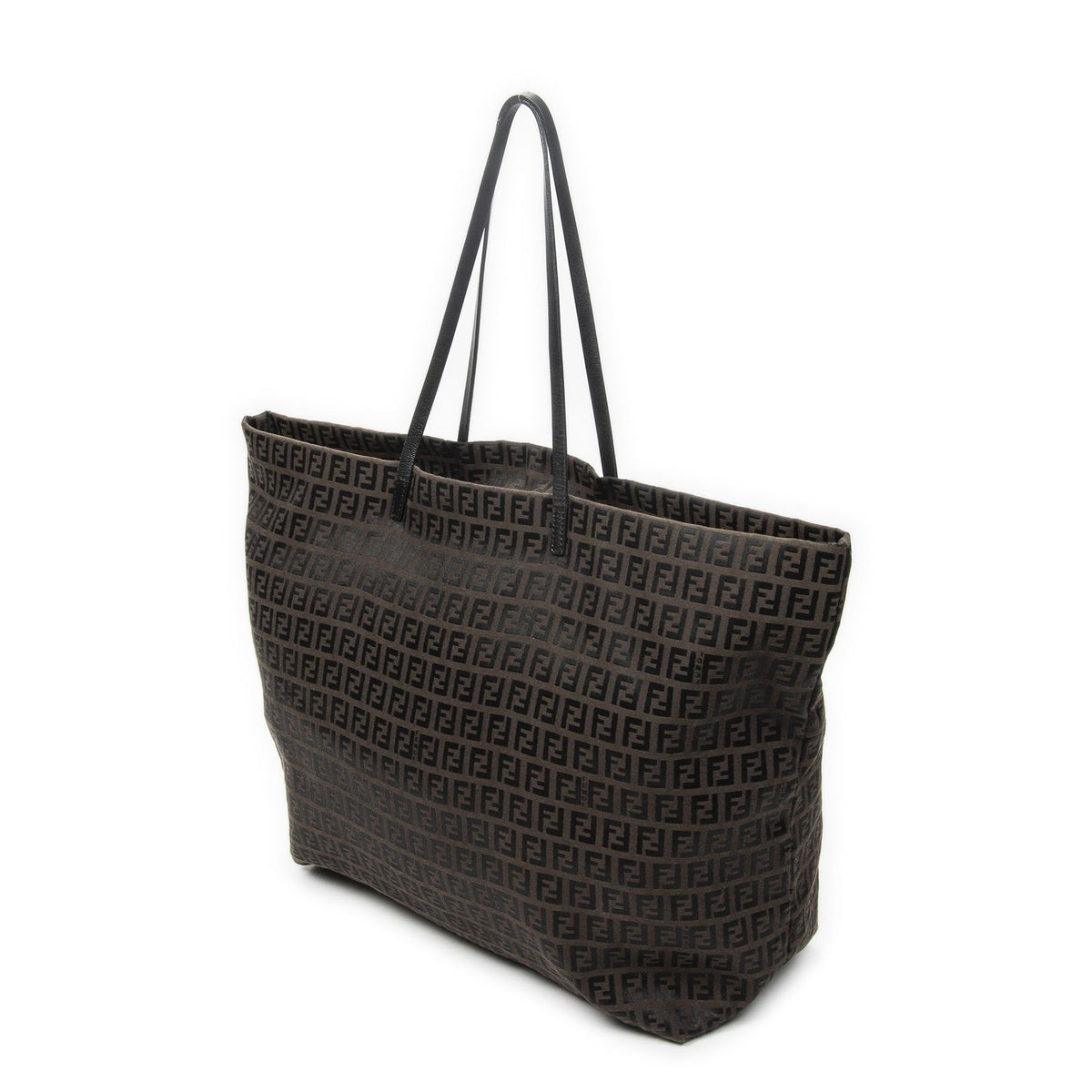 Fendi Large Zip Tote Bag Brown Black Zucchino Canvas — view 2