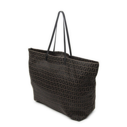 Fendi Large Zip Tote Bag Brown Black Zucchino Canvas — view 2