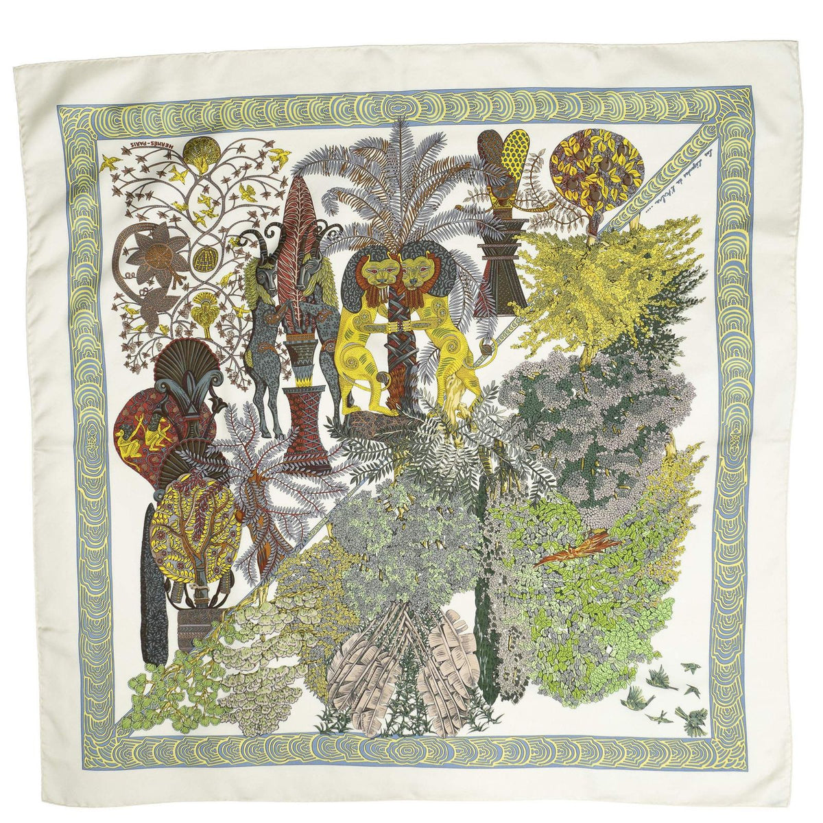 Hermes Scarf Ivory Green Silk — view 2