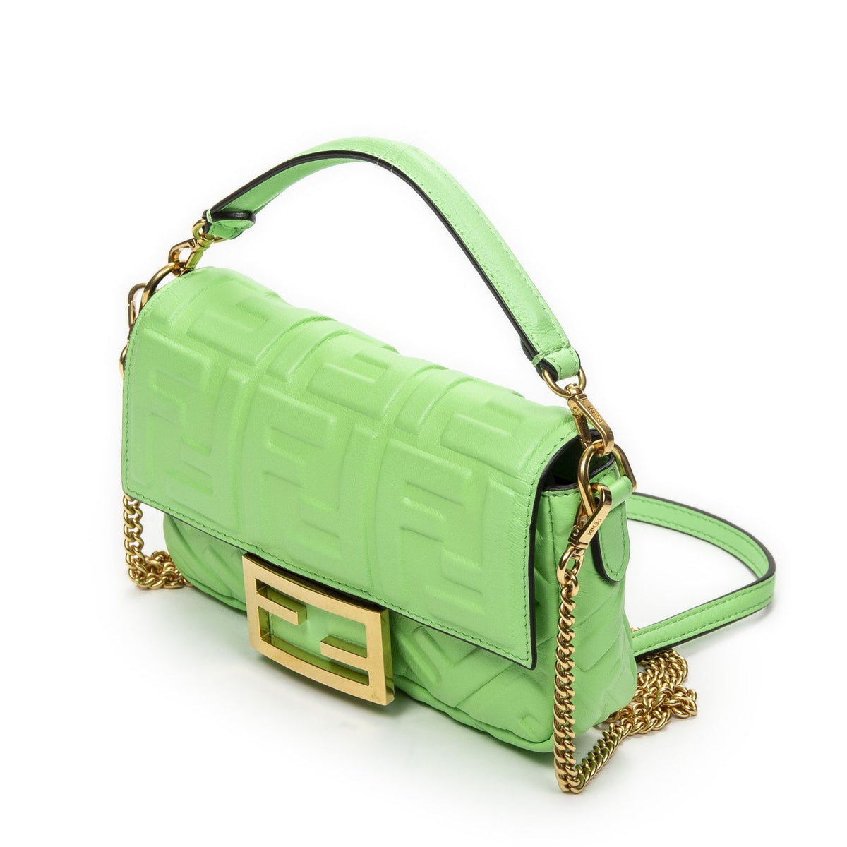 Fendi Mini Cassette Crossbody Green Zucca Embossed Leather — view 2