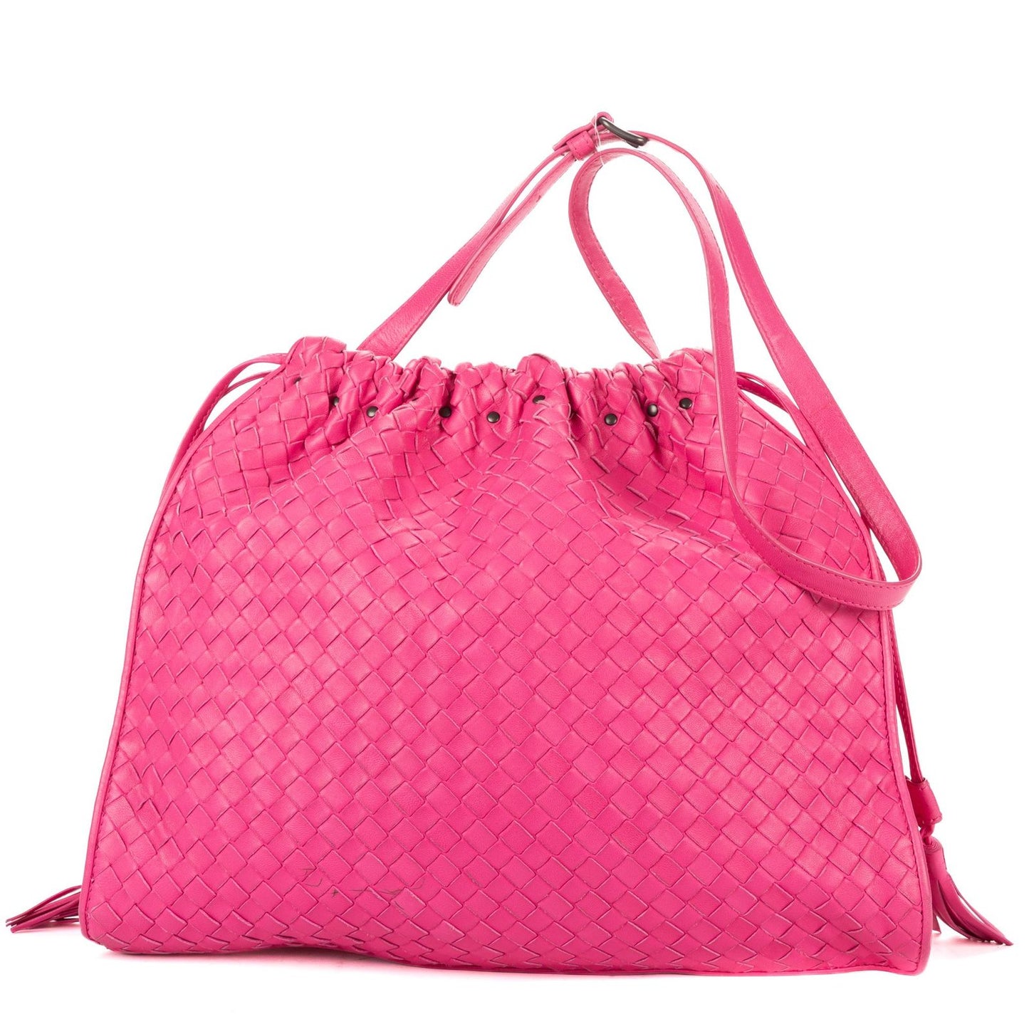 Bottega Veneta Zip Messenger Crossbody Pink Intrecciato Calfskin Leathera