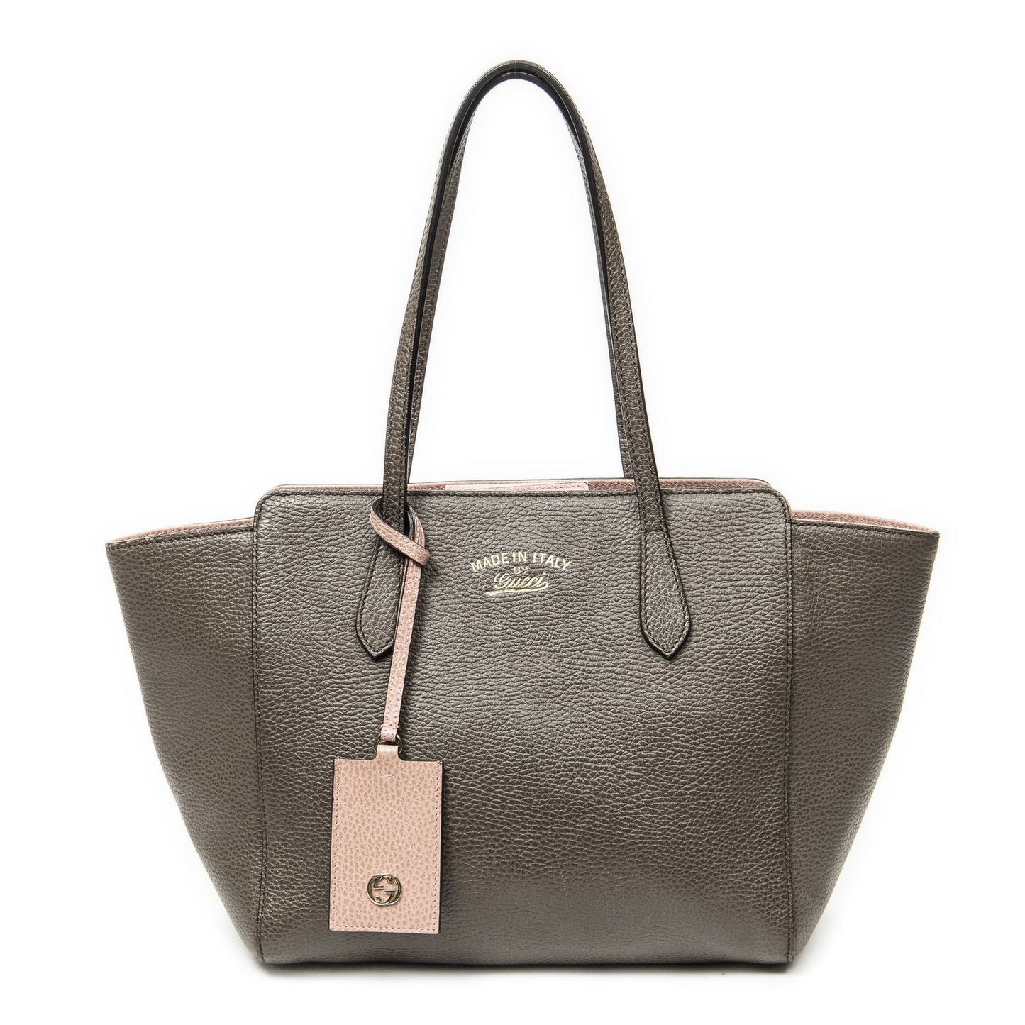 Gucci Small Swing Tote Bag Taupe Pink Grain Calfskin Leather