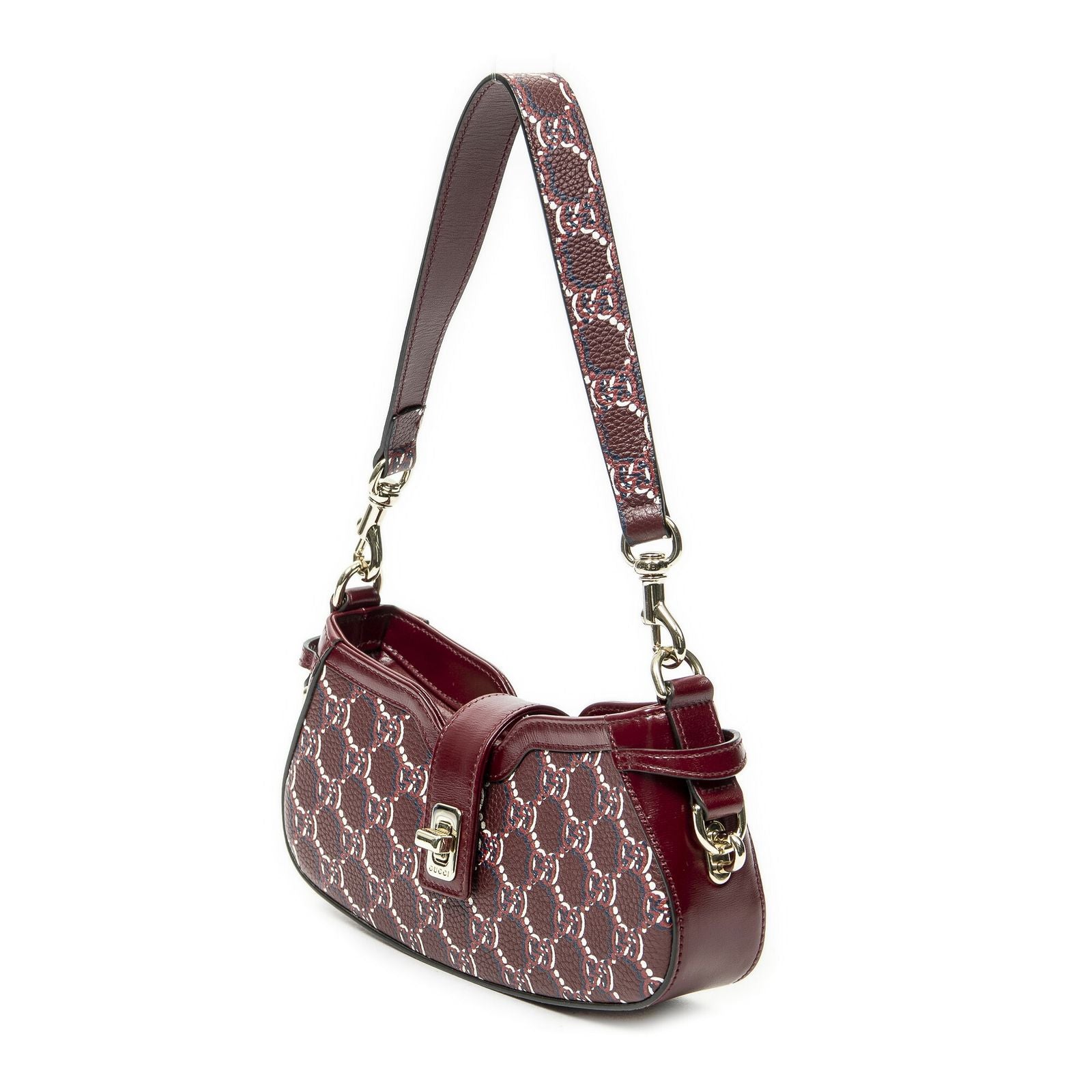 Gucci Mini Moon Side Hobo Burgundy Optical GG Printed Leathera — view 2
