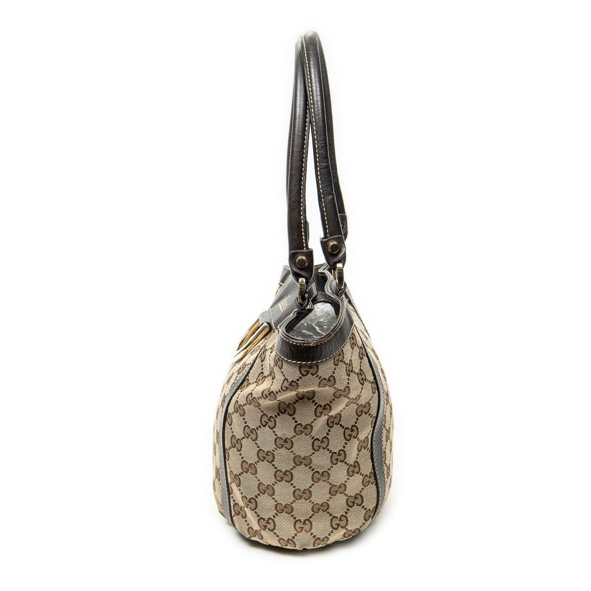 Gucci Small D Ring Bucket Tote Bag Dark Brown Beige GG Canvas — view 3