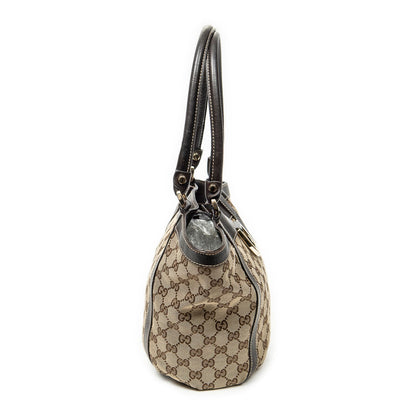 Gucci Small D Ring Bucket Tote Bag Dark Brown Beige GG Canvas — view 4