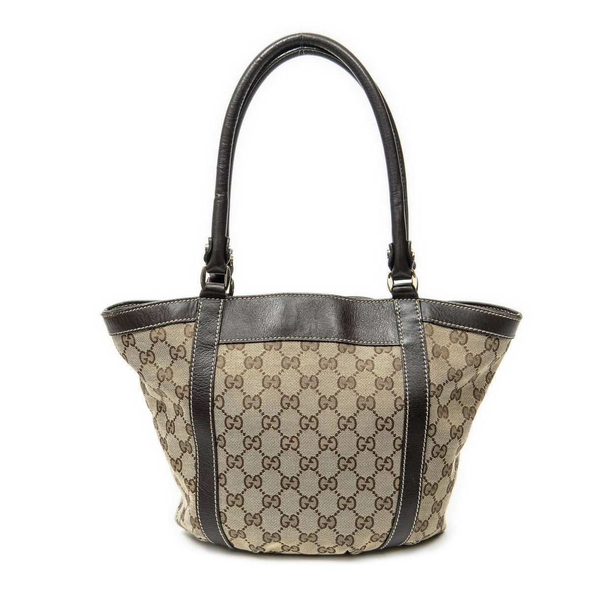 Gucci Small D Ring Bucket Tote Bag Dark Brown Beige GG Canvas — view 5