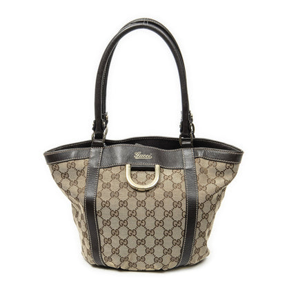 Gucci Small D Ring Bucket Tote Bag Dark Brown Beige GG Canvas