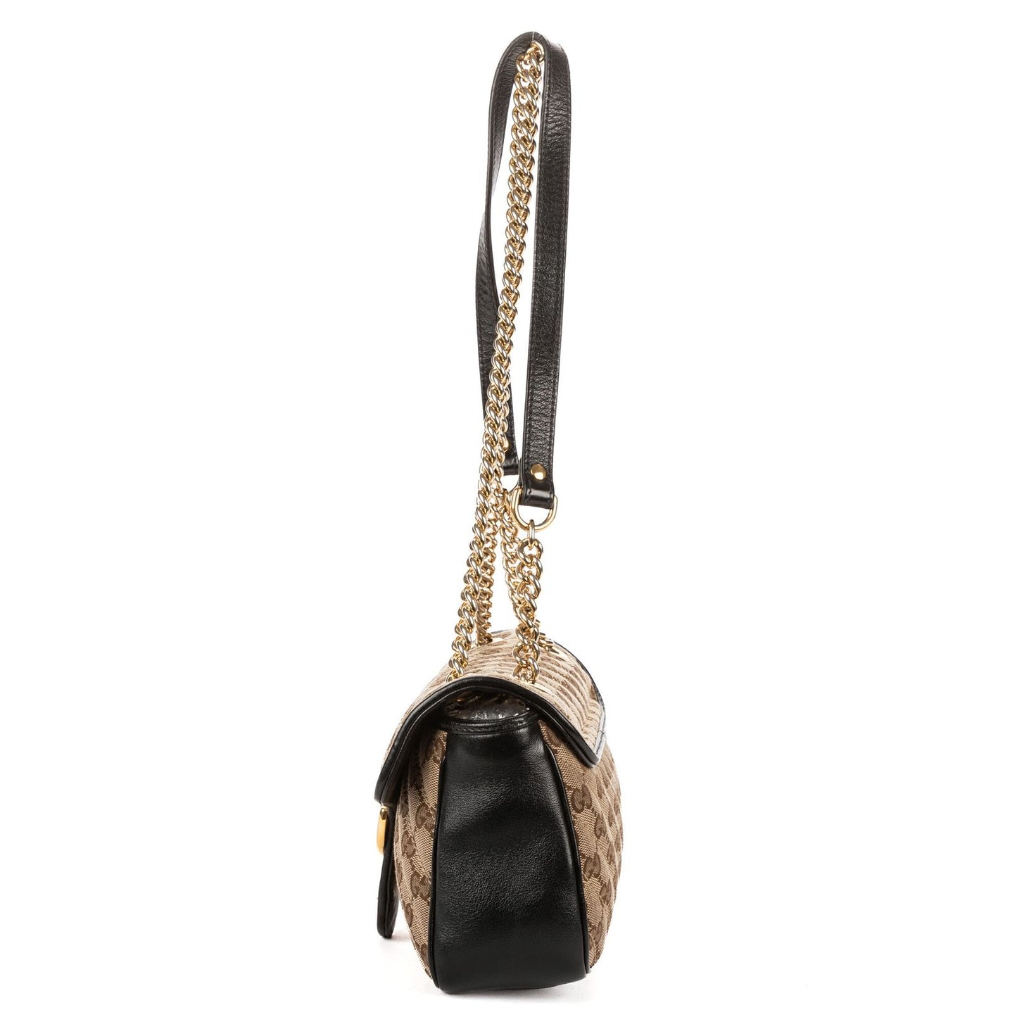 Gucci Marmont Flap Bag Black Beige GG Canvas — view 3