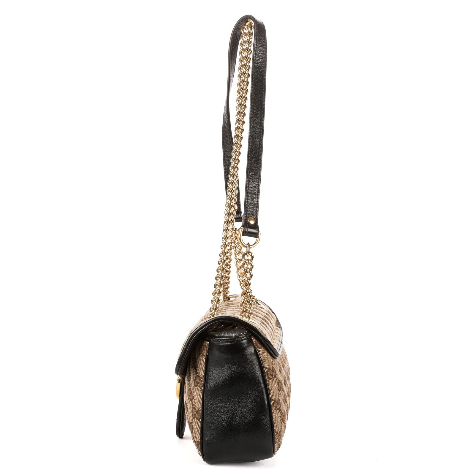 Gucci Marmont Flap Bag Black Beige GG Canvas — view 3