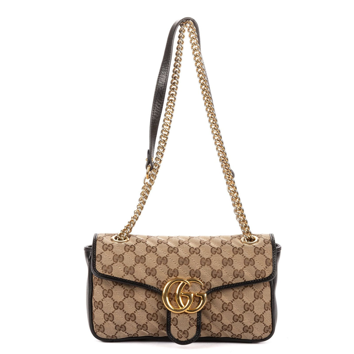 Gucci Marmont Flap Bag Black Beige GG Canvas