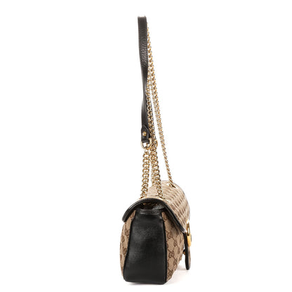 Gucci Marmont Flap Bag Black Beige GG Canvas — view 4